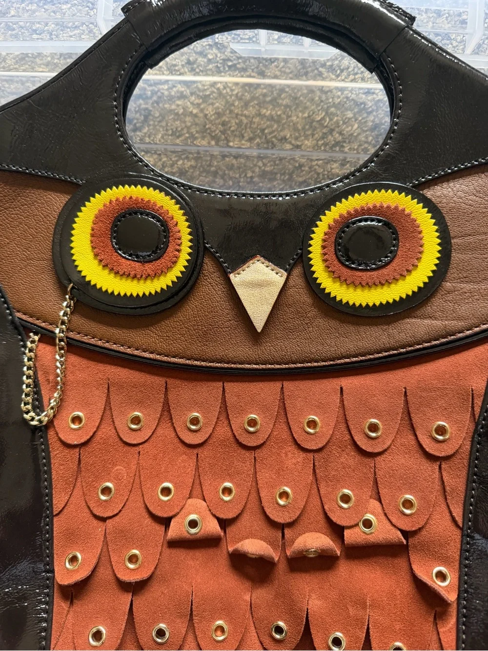Kate Spade Maximillian Maxwell Owl Tote featuring patent leather and suede